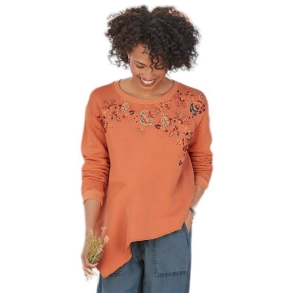 Sundance Clementine Fields Sweatshirt In Creamy Orange Size XXL Embroidered - Picture 9 of 9